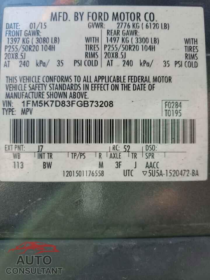 FORD EXPLORER 2015 - 1FM5K7D83FGB73208