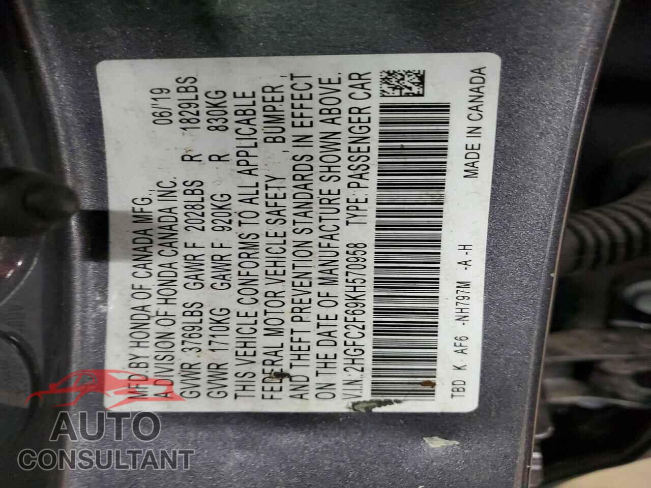 HONDA CIVIC 2019 - 2HGFC2F69KH570958