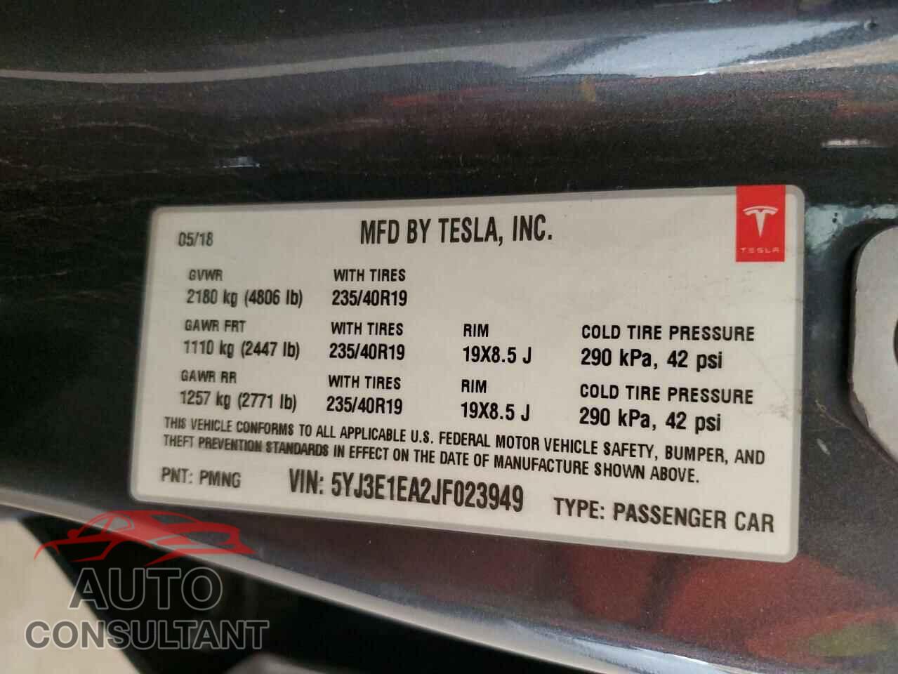 TESLA MODEL 3 2018 - 5YJ3E1EA2JF023949