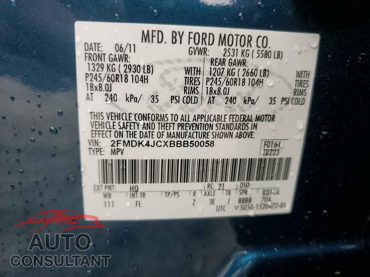 FORD EDGE 2011 - 2FMDK4JCXBBB50058