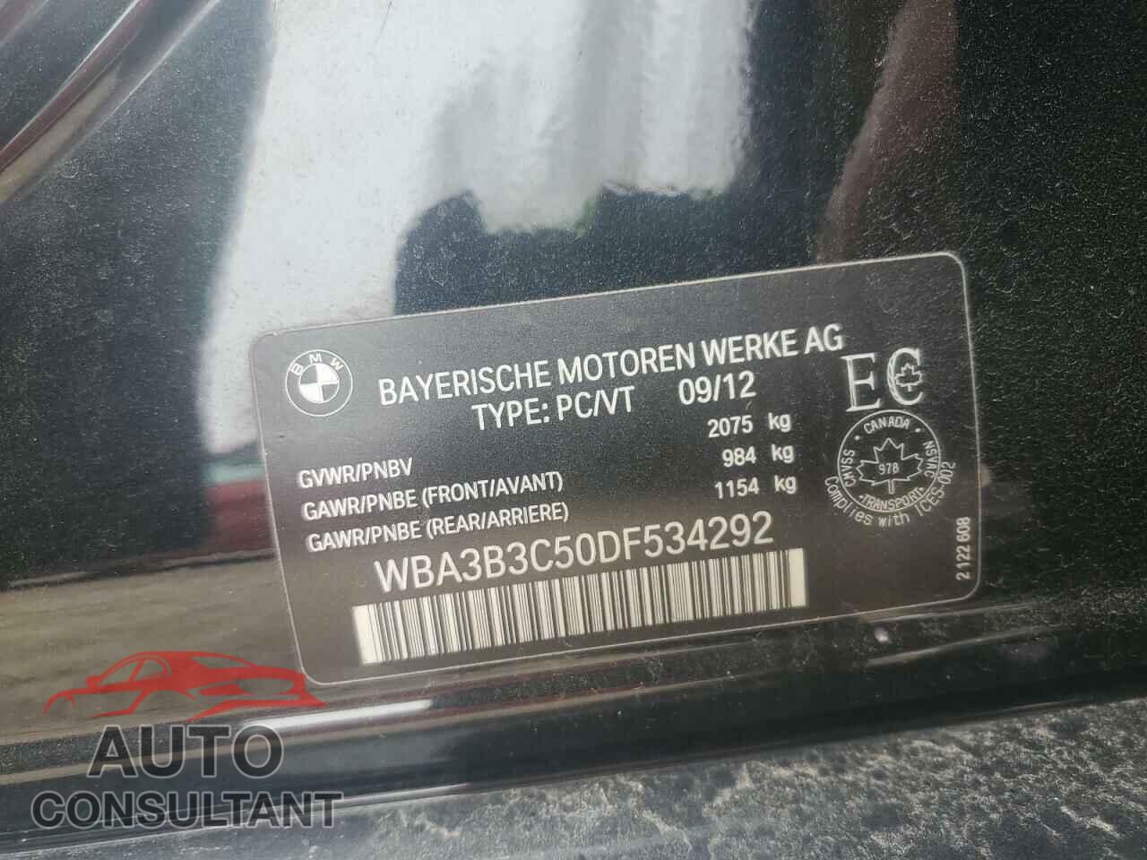BMW 3 SERIES 2013 - WBA3B3C50DF534292