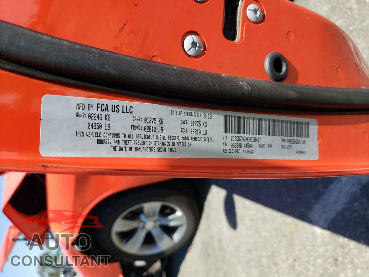 DODGE CHALLENGER 2019 - 2C3CDZAGXKH518461