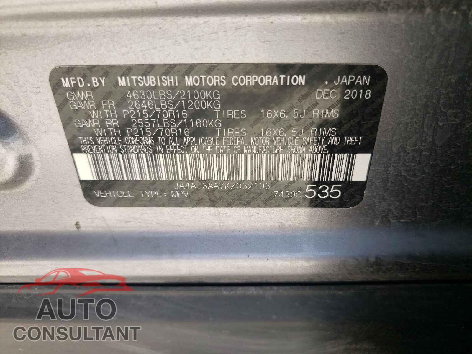 MITSUBISHI ECLIPSE 2019 - JA4AT3AA7KZ032103
