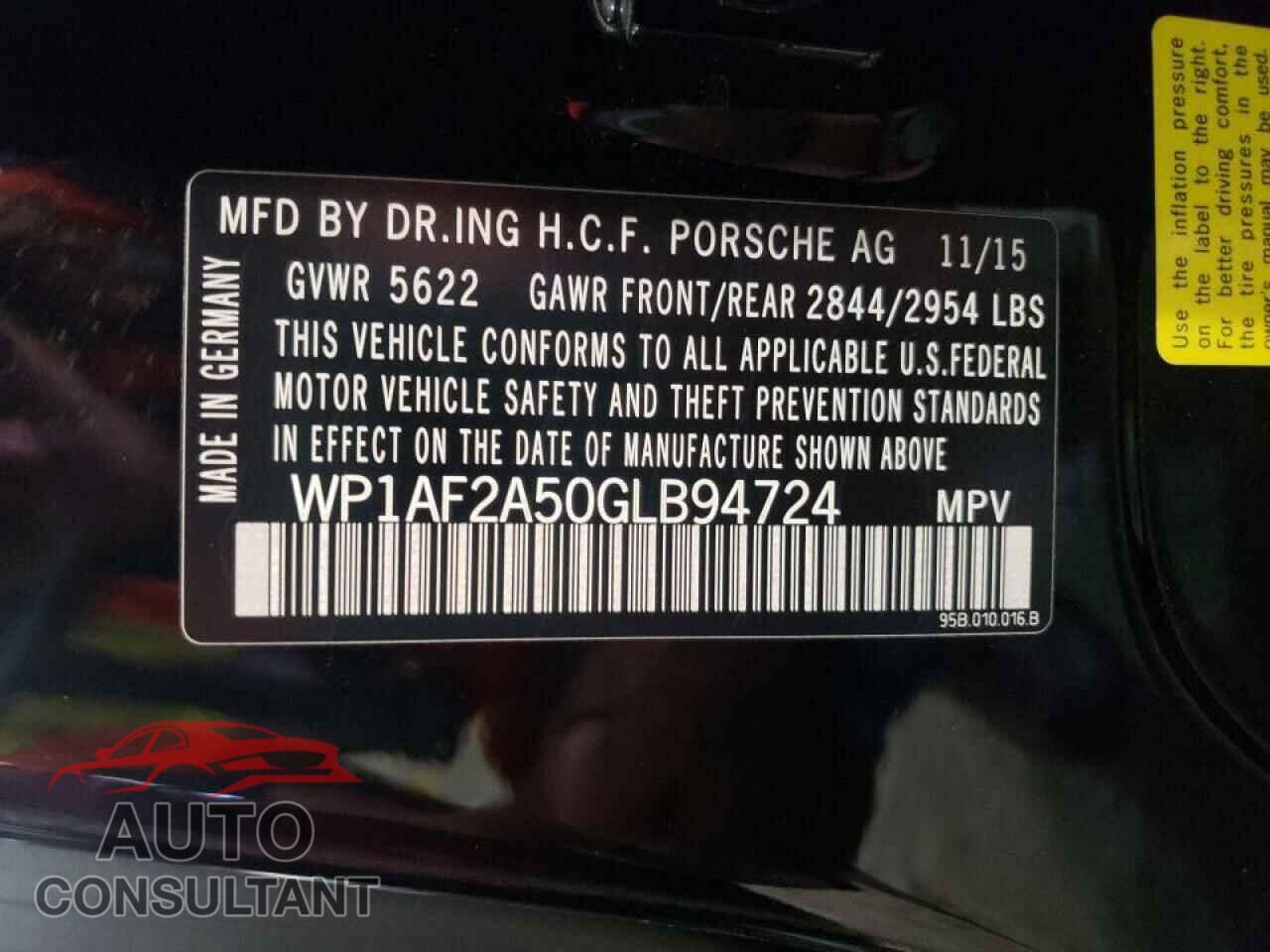 PORSCHE MACAN 2016 - WP1AF2A50GLB94724