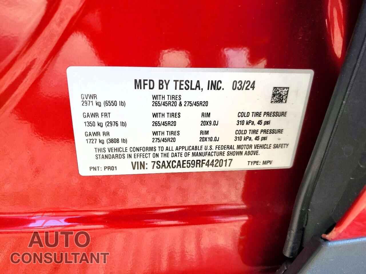 TESLA MODEL X 2024 - 7SAXCAE59RF442017