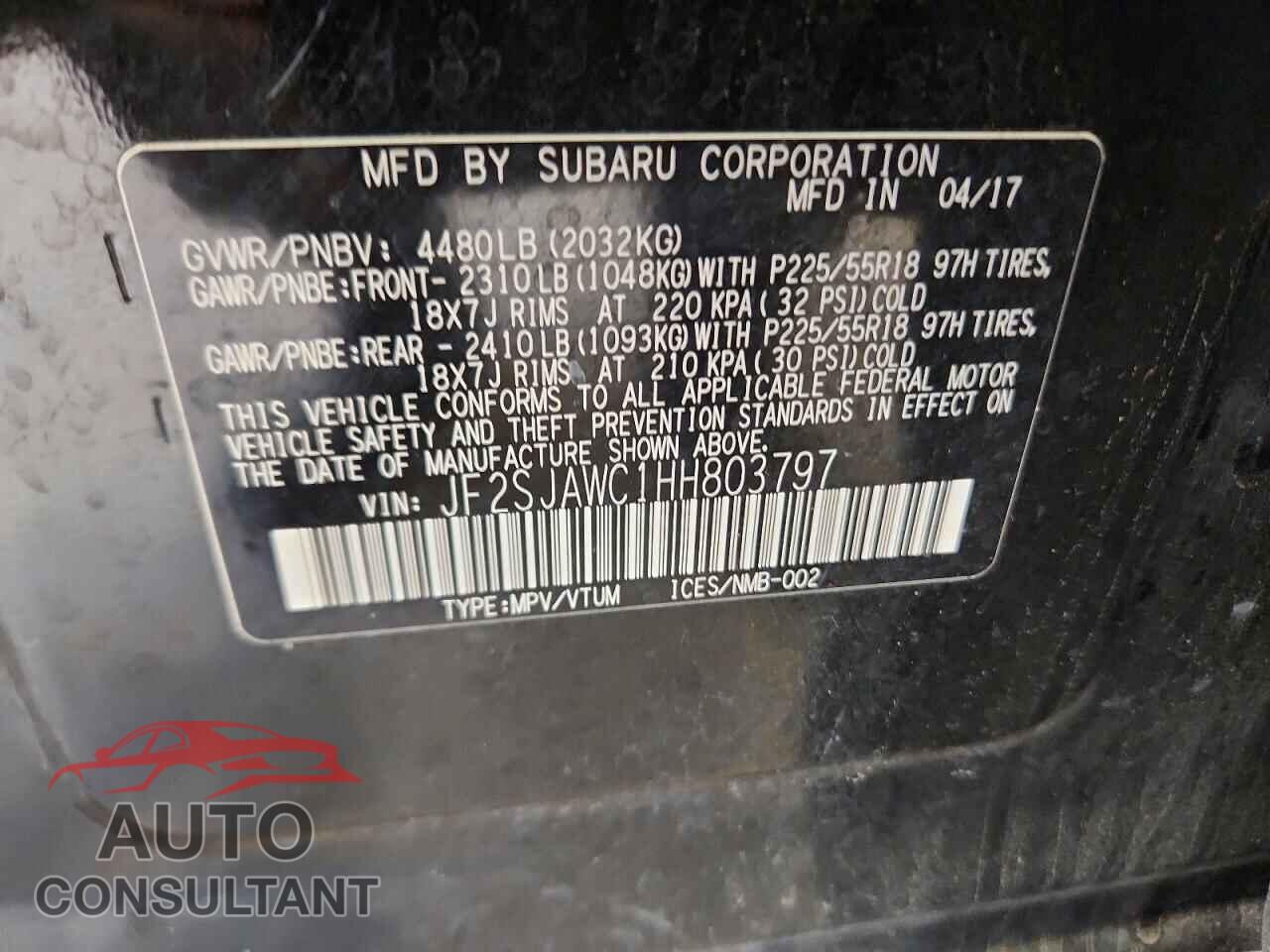 SUBARU FORESTER 2017 - JF2SJAWC1HH803797
