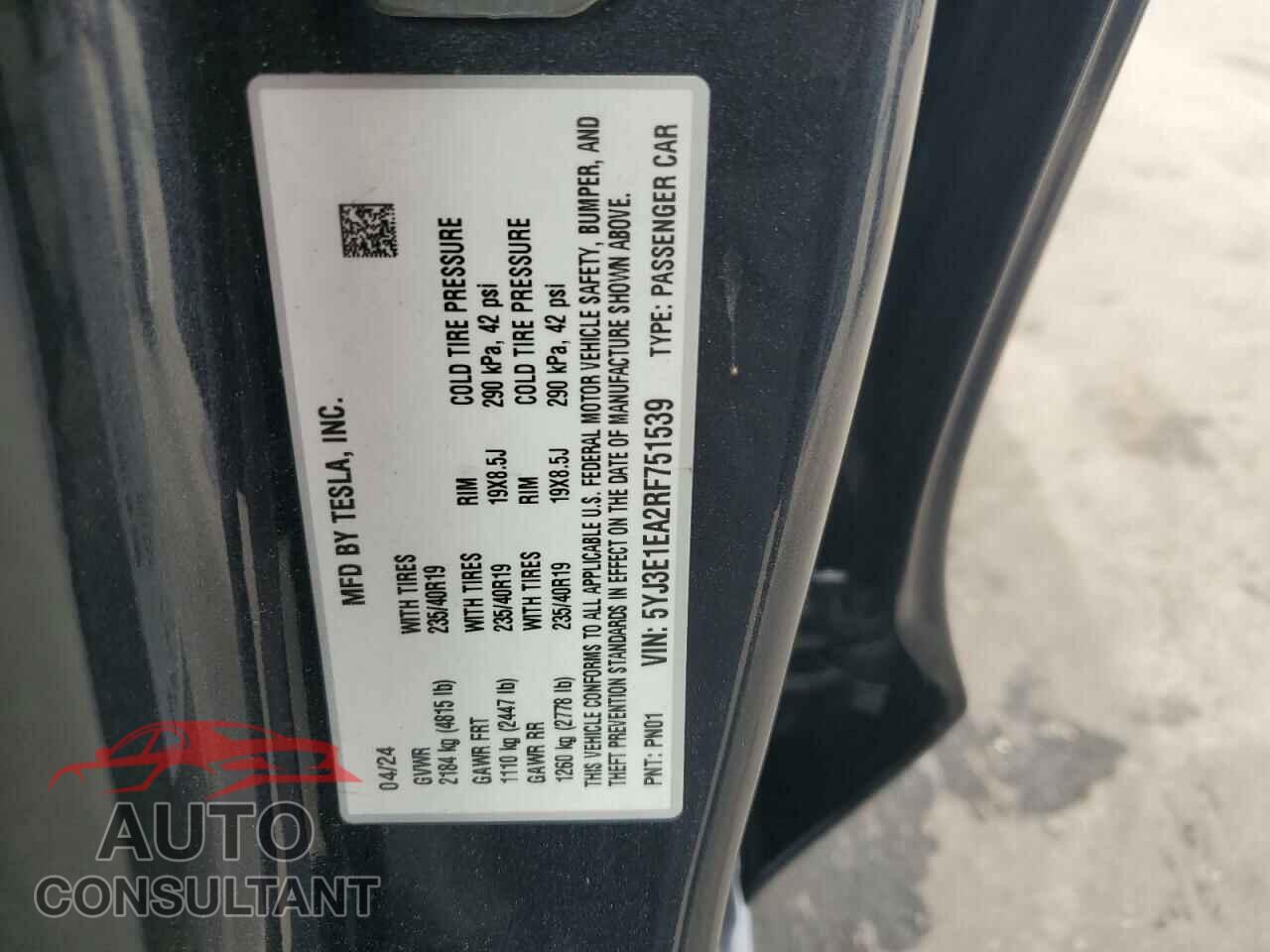 TESLA MODEL 3 2024 - 5YJ3E1EA2RF751539