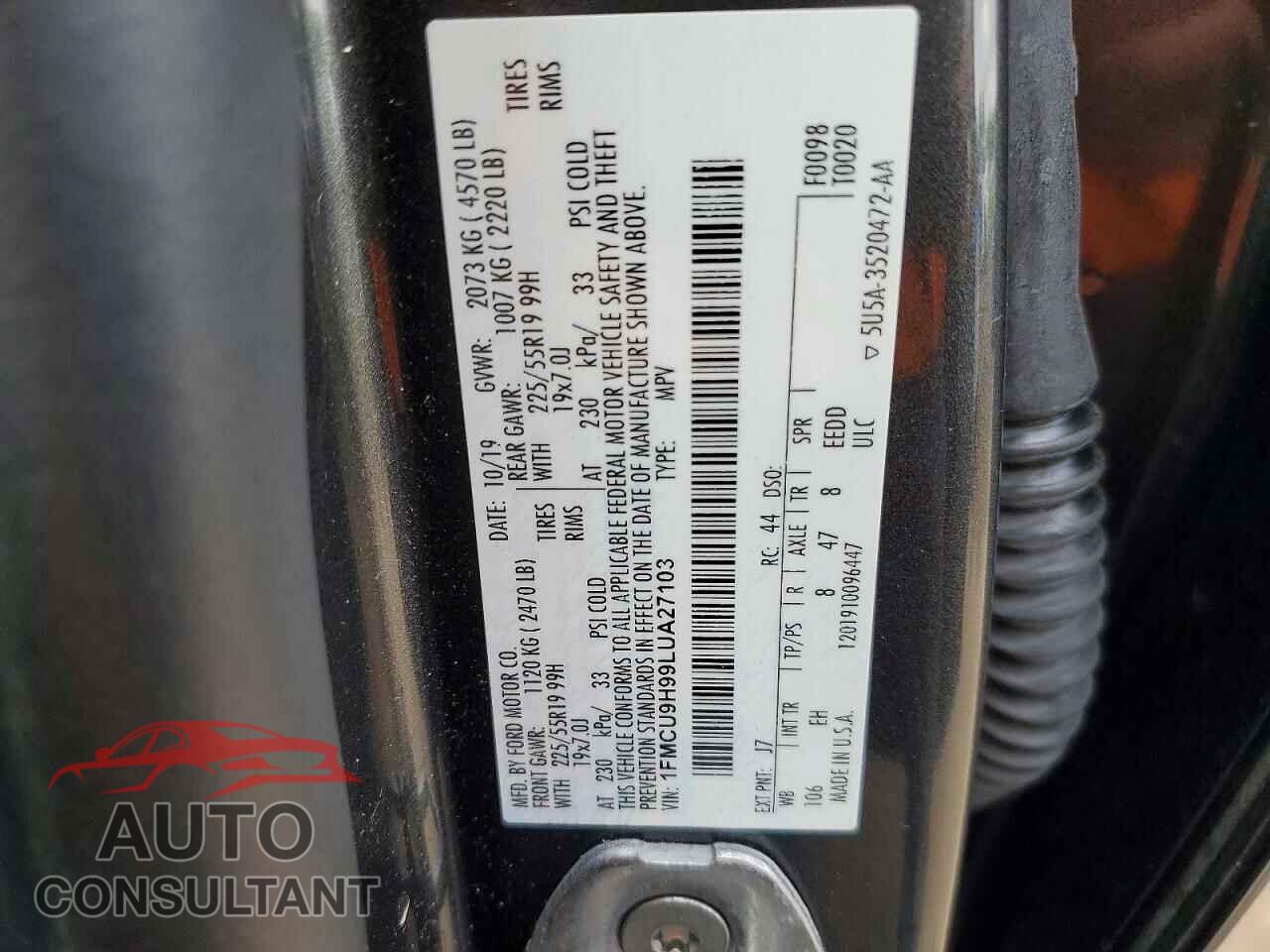 FORD ESCAPE 2020 - 1FMCU9H99LUA27103