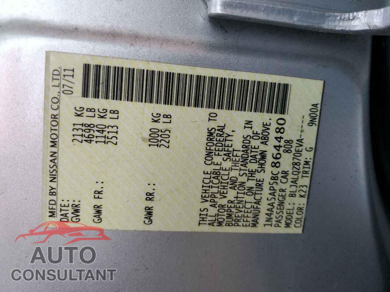 NISSAN MAXIMA 2011 - 1N4AA5AP5BC864480