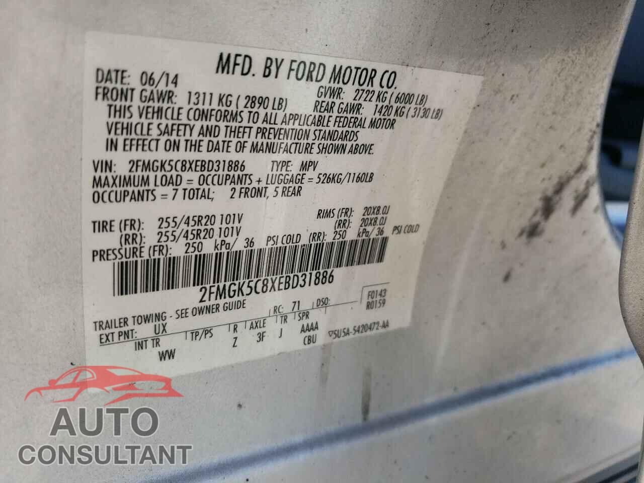 FORD FLEX 2014 - 2FMGK5C8XEBD31886