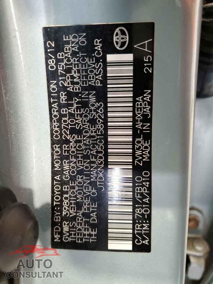 TOYOTA PRIUS 2012 - JTDKN3DU5C1589263
