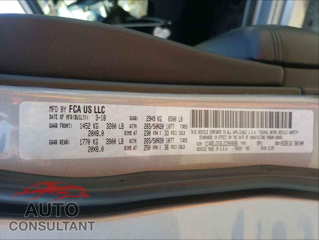 DODGE DURANGO 2018 - 1C4RDJDG6JC290835