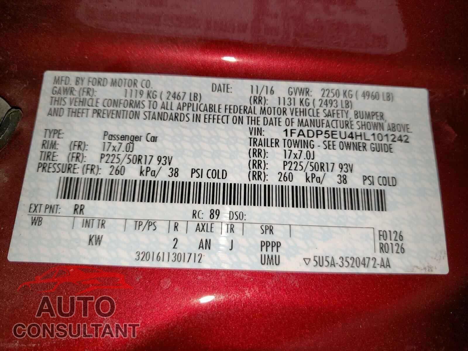 FORD CMAX 2017 - 1FADP5EU4HL101242
