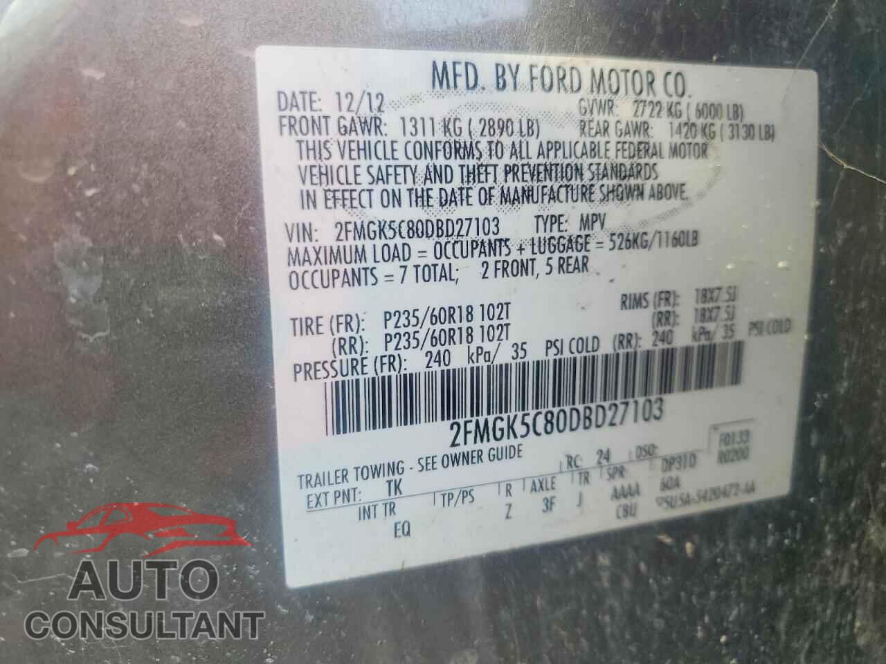 FORD FLEX 2013 - 2FMGK5C80DBD27103