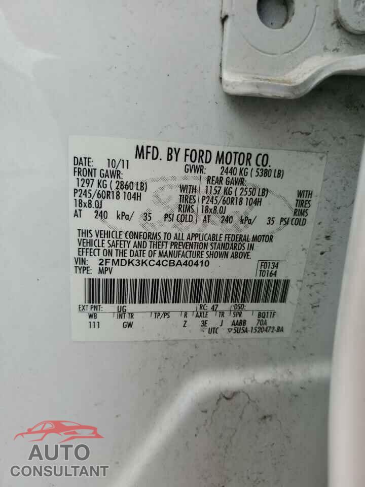FORD EDGE 2012 - 2FMDK3KC4CBA40410