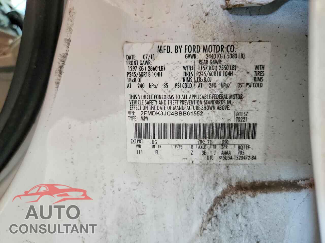 FORD EDGE 2011 - 2FMDK3JC4BBB61552