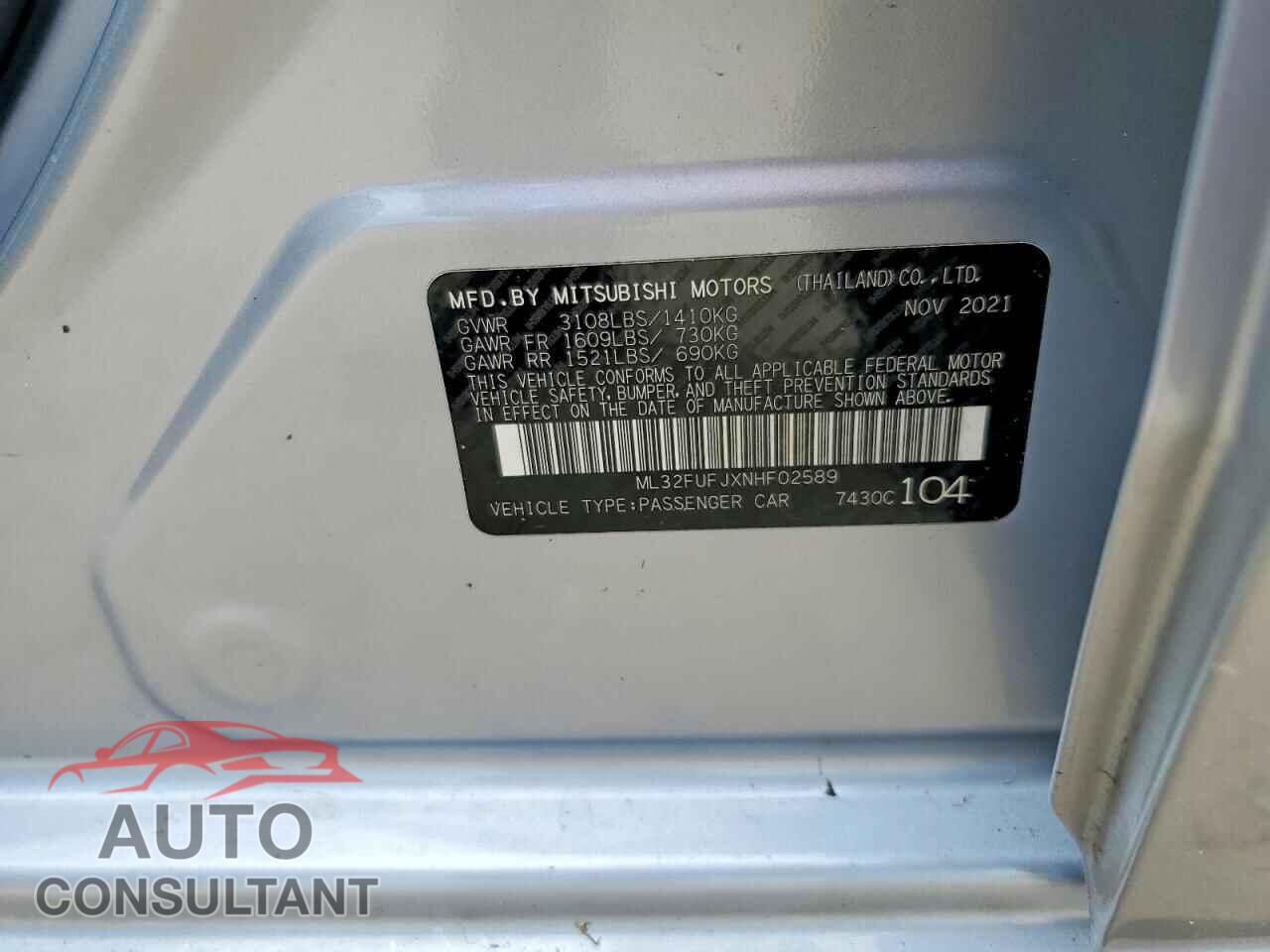 MITSUBISHI MIRAGE 2022 - ML32FUFJXNHF02589