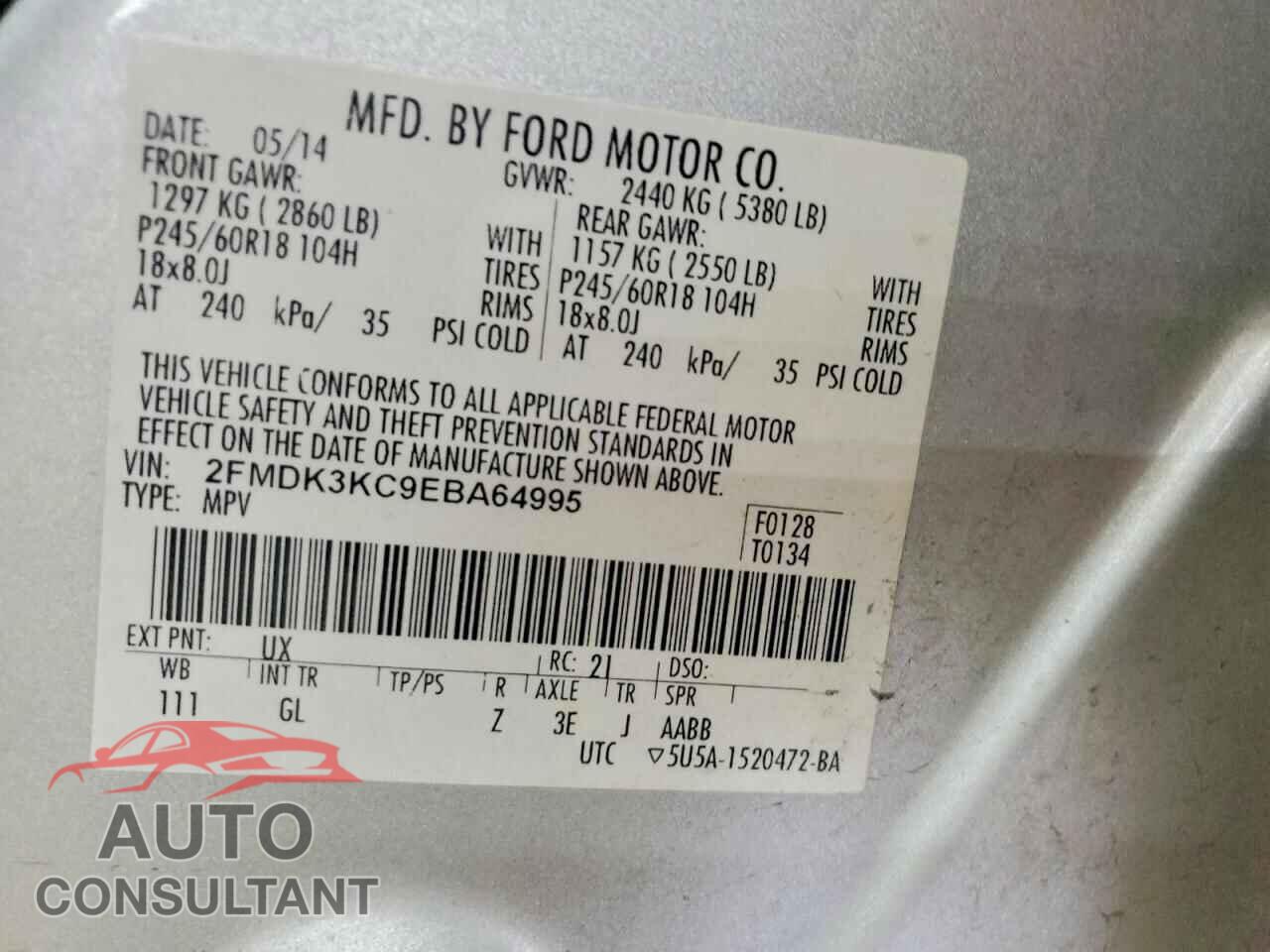 FORD EDGE 2014 - 2FMDK3KC9EBA64995