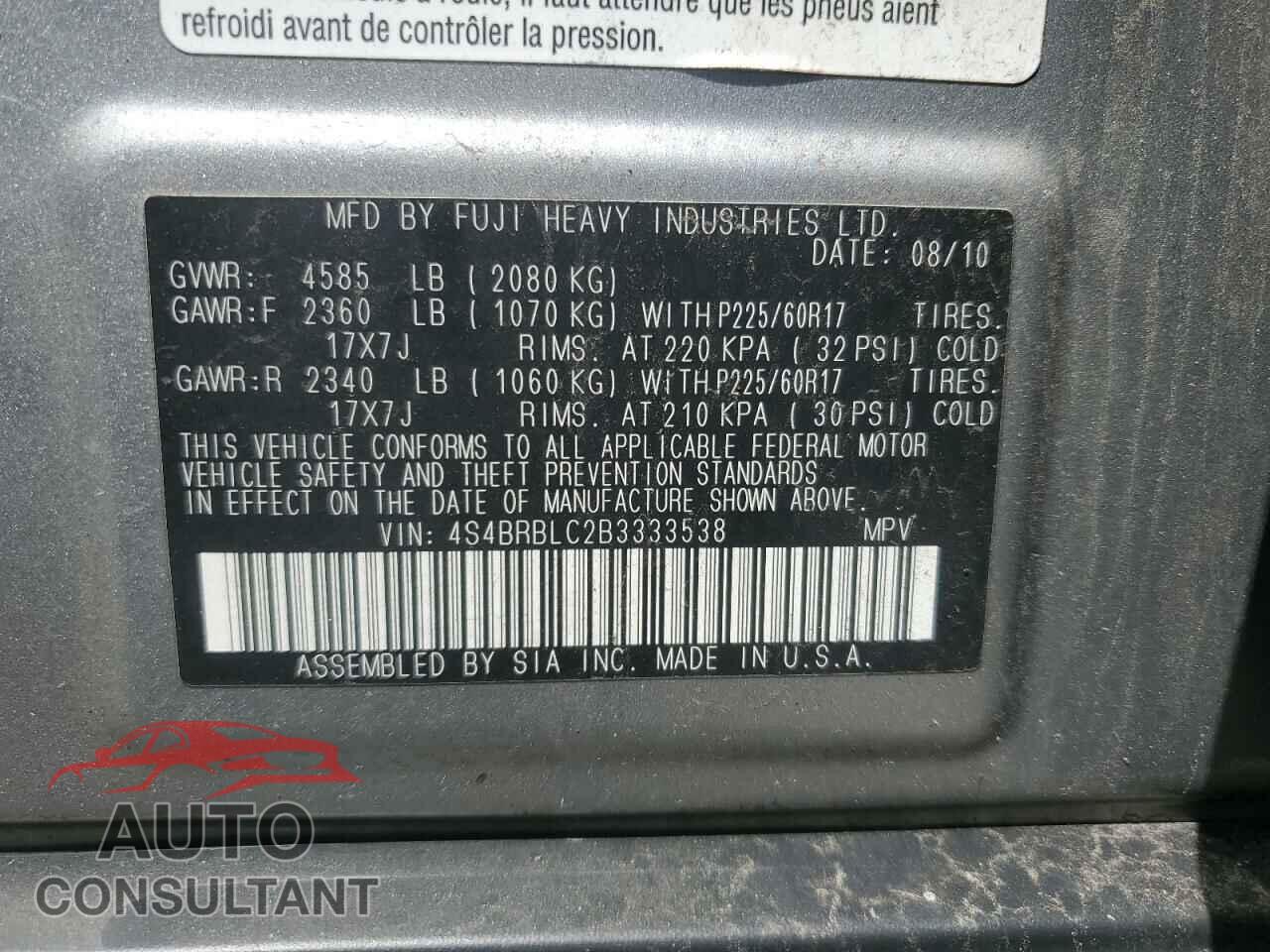 SUBARU OUTBACK 2011 - 4S4BRBLC2B3333538