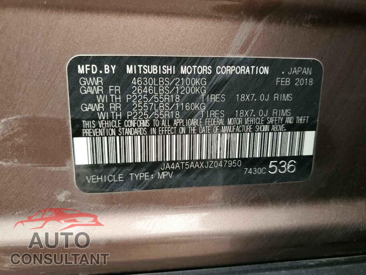 MITSUBISHI ECLIPSE 2018 - JA4AT5AAXJZ047950