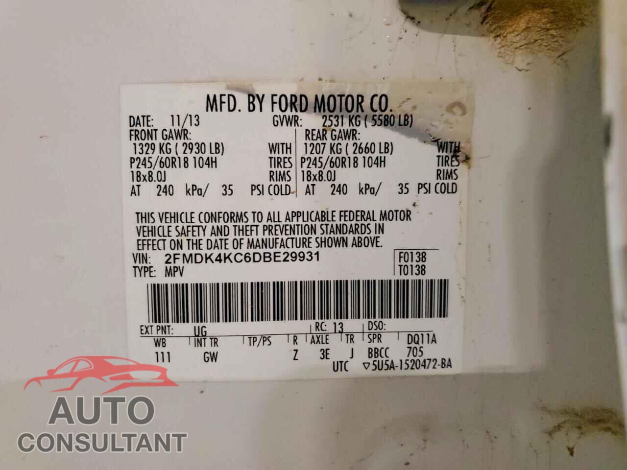 FORD EDGE 2013 - 2FMDK4KC6DBE29931