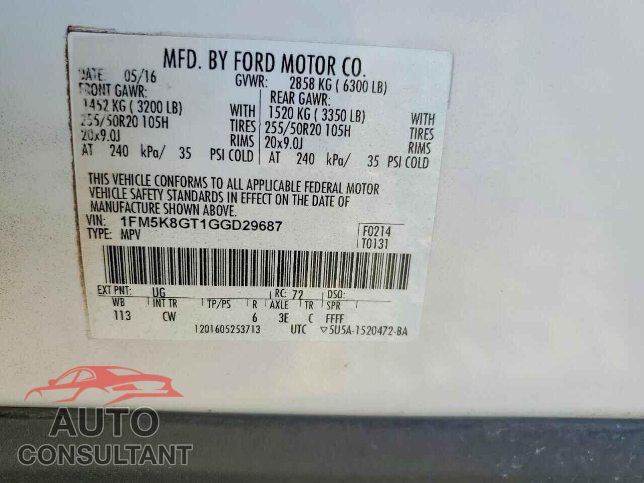 FORD EXPLORER 2016 - 1FM5K8GT1GGD29687
