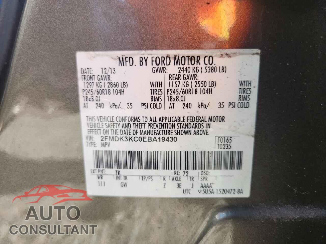 FORD EDGE 2014 - 2FMDK3KC0EBA19430