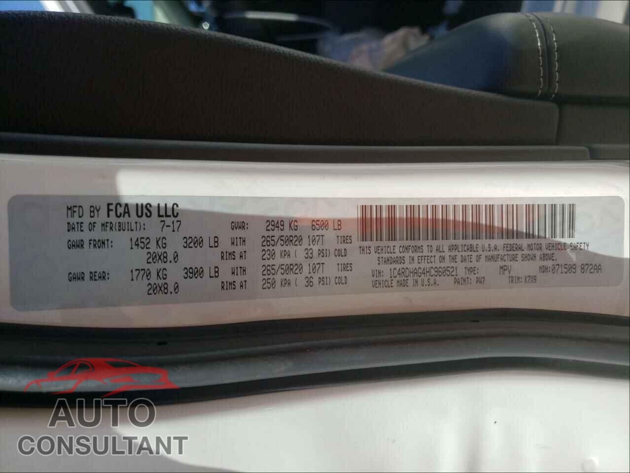 DODGE DURANGO 2017 - 1C4RDHAG4HC960521