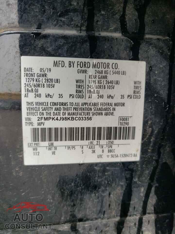 FORD EDGE 2019 - 2FMPK4J98KBC03356