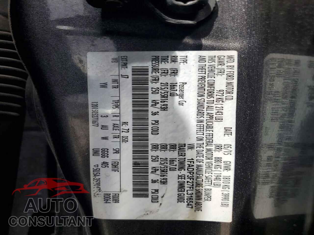 FORD FOCUS 2015 - 1FADP3F27FL316547