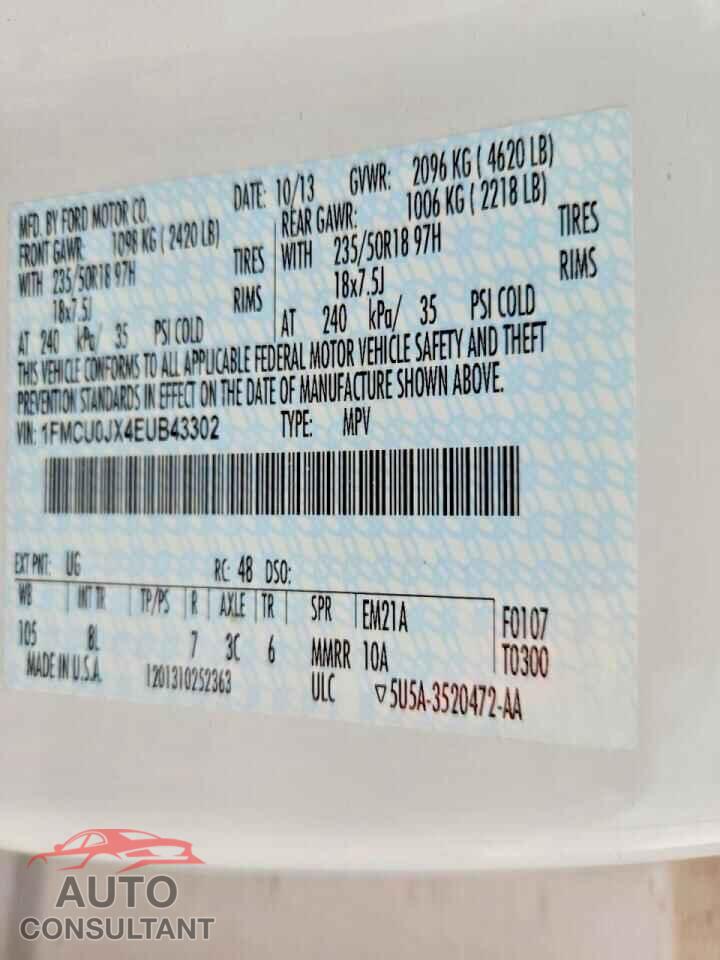 FORD ESCAPE 2014 - 1FMCU0JX4EUB43302