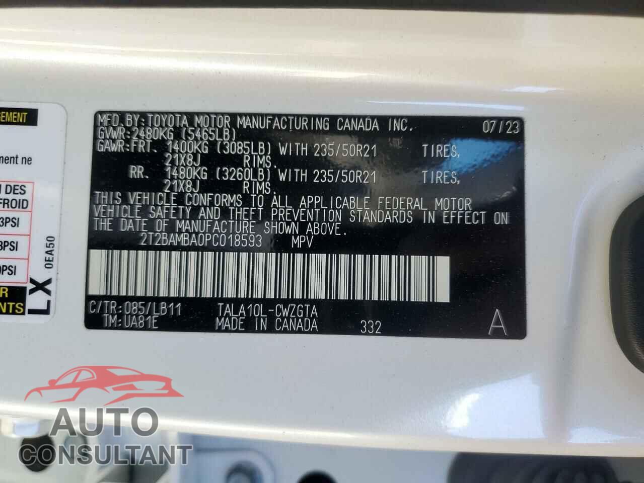 LEXUS RX350 2023 - 2T2BAMBA0PC018593