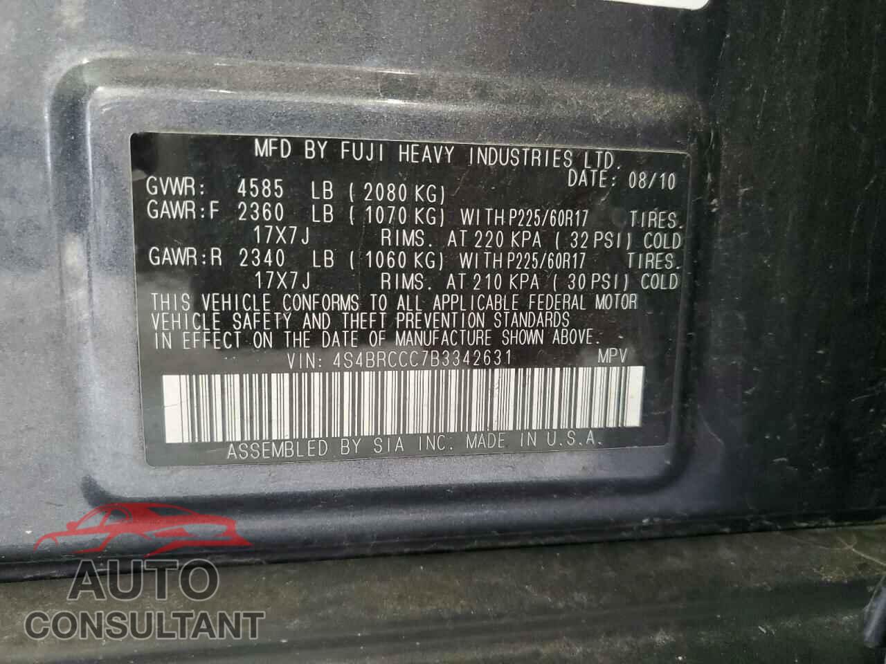 SUBARU OUTBACK 2011 - 4S4BRCCC7B3342631
