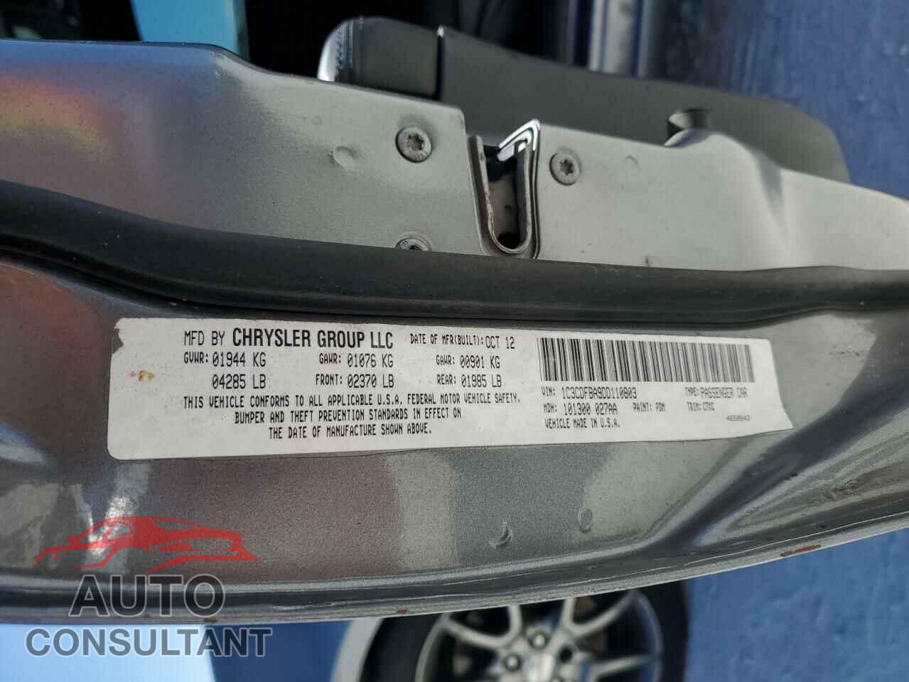 DODGE DART 2013 - 1C3CDFBA9DD110803