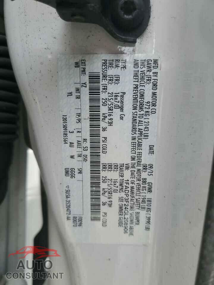 FORD FOCUS 2016 - 1FADP3F24GL208906