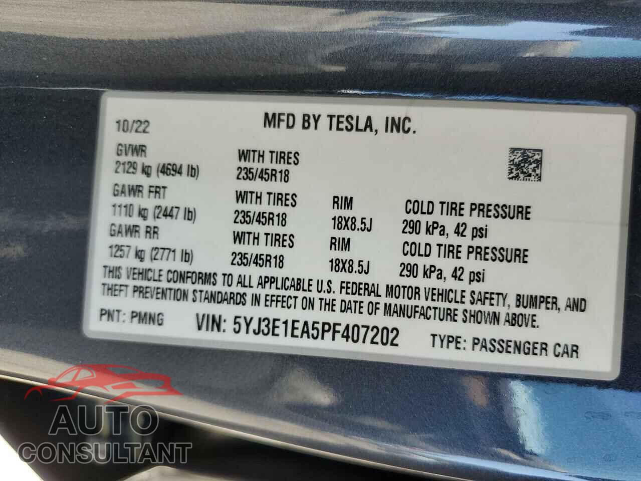 TESLA MODEL 3 2023 - 5YJ3E1EA5PF407202