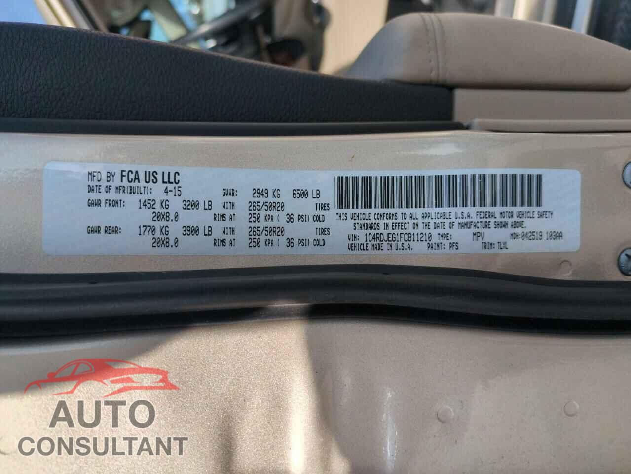 DODGE DURANGO 2015 - 1C4RDJEG1FC811210