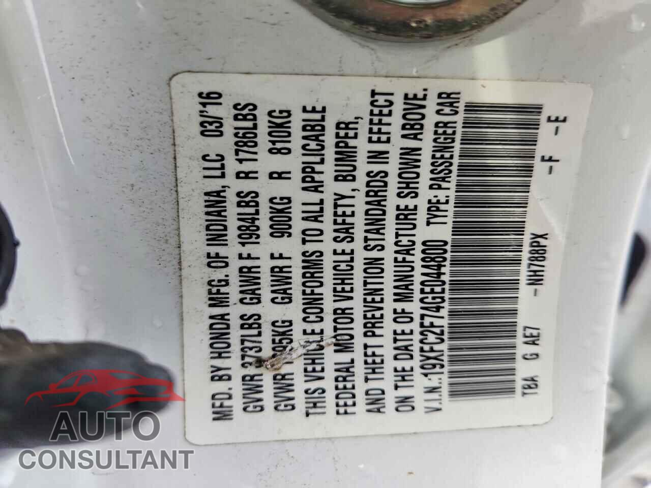 HONDA CIVIC 2016 - 19XFC2F74GE044800