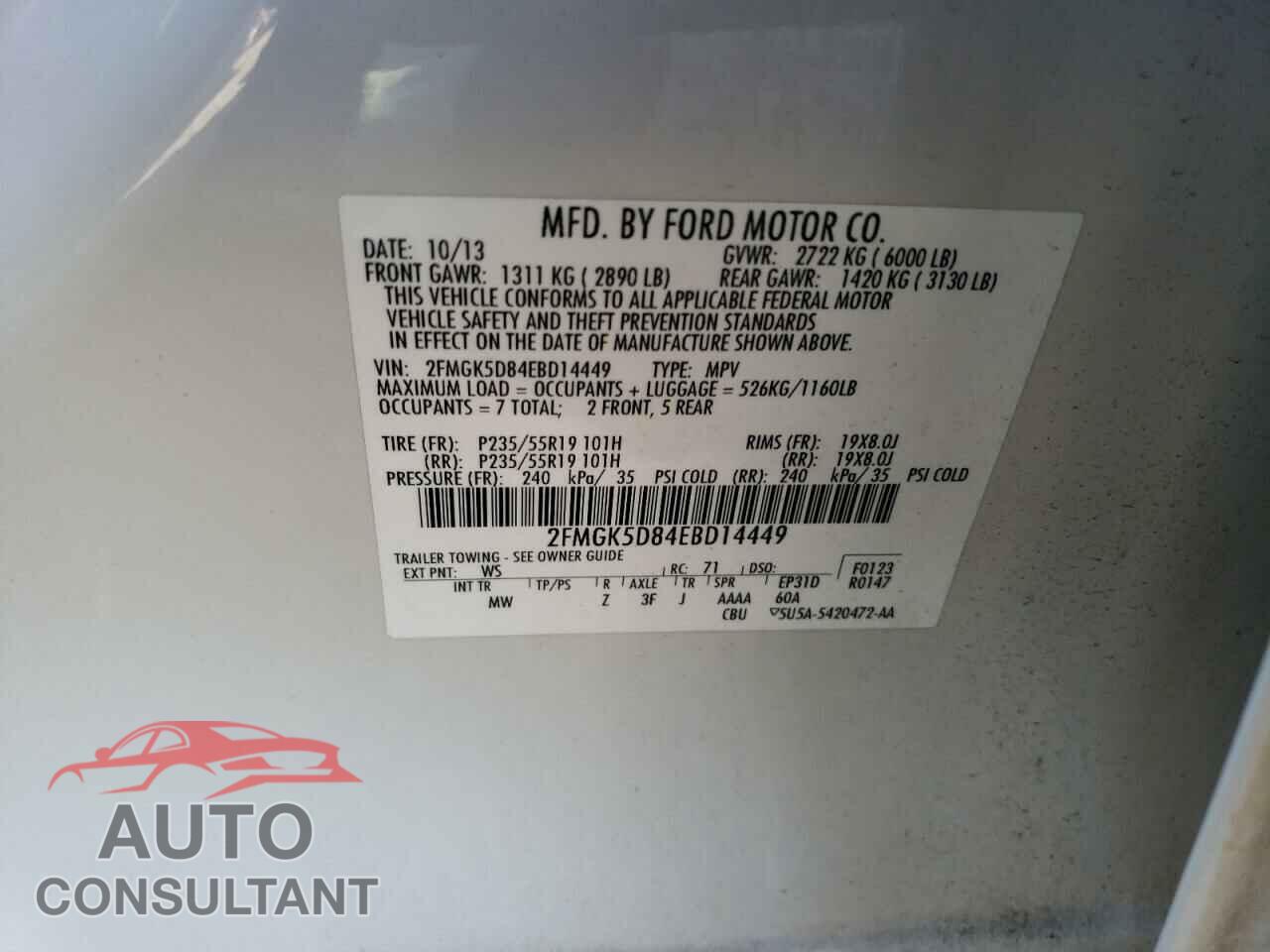 FORD FLEX 2014 - 2FMGK5D84EBD14449