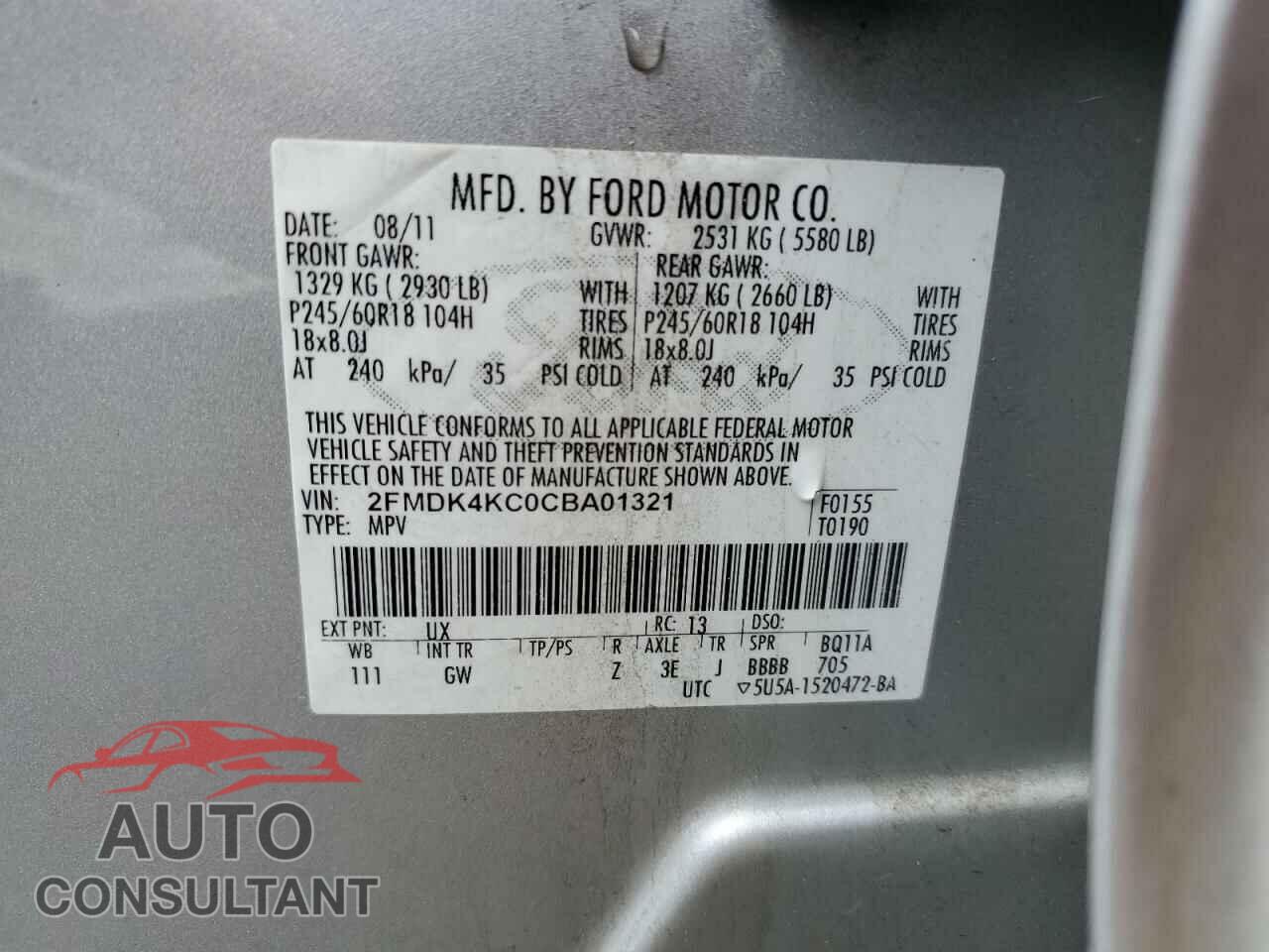 FORD EDGE 2012 - 2FMDK4KC0CBA01321