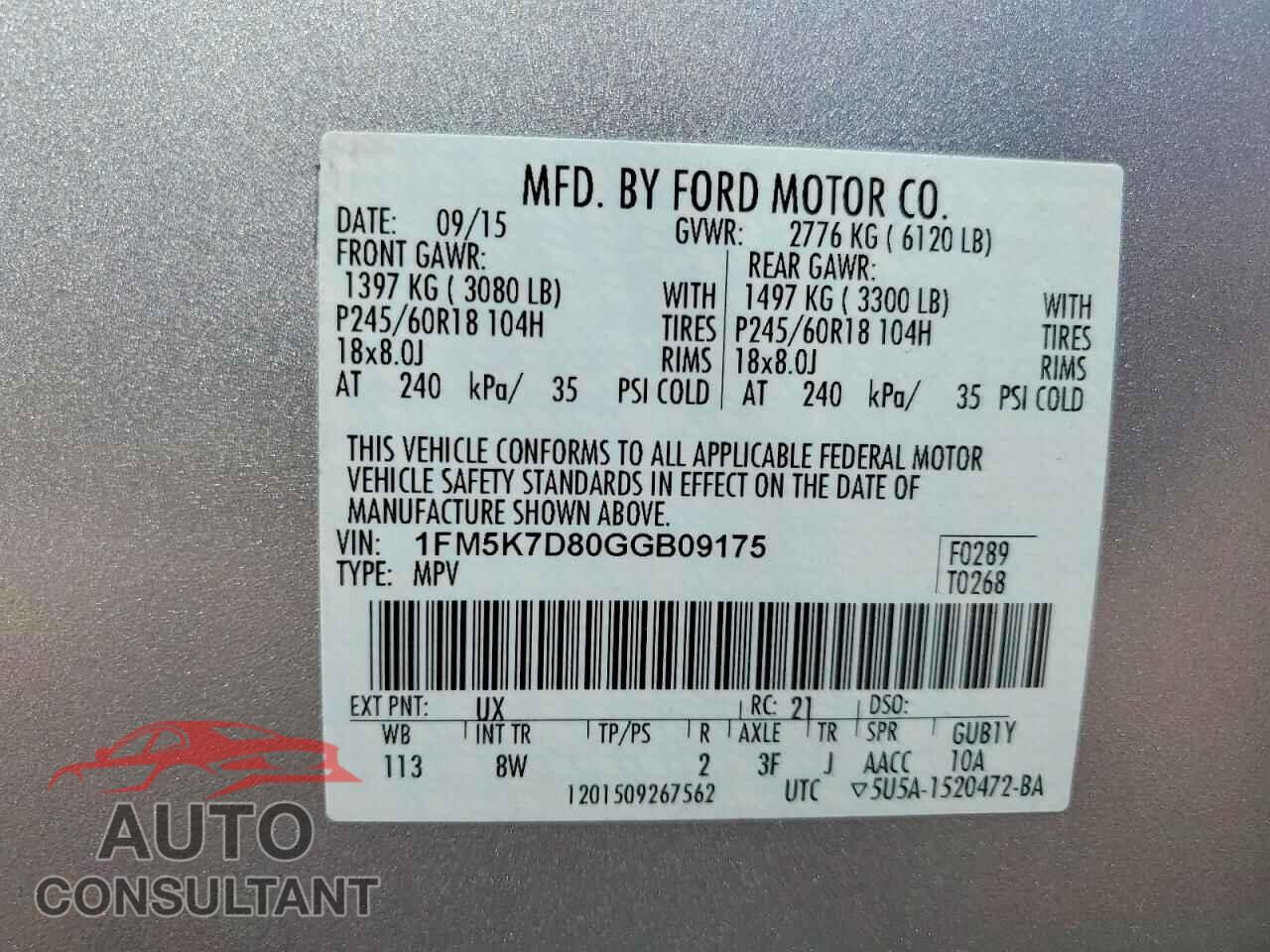 FORD EXPLORER 2016 - 1FM5K7D80GGB09175