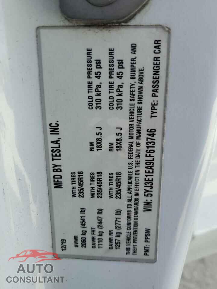 TESLA MODEL 3 2020 - 5YJ3E1EA9LF613746