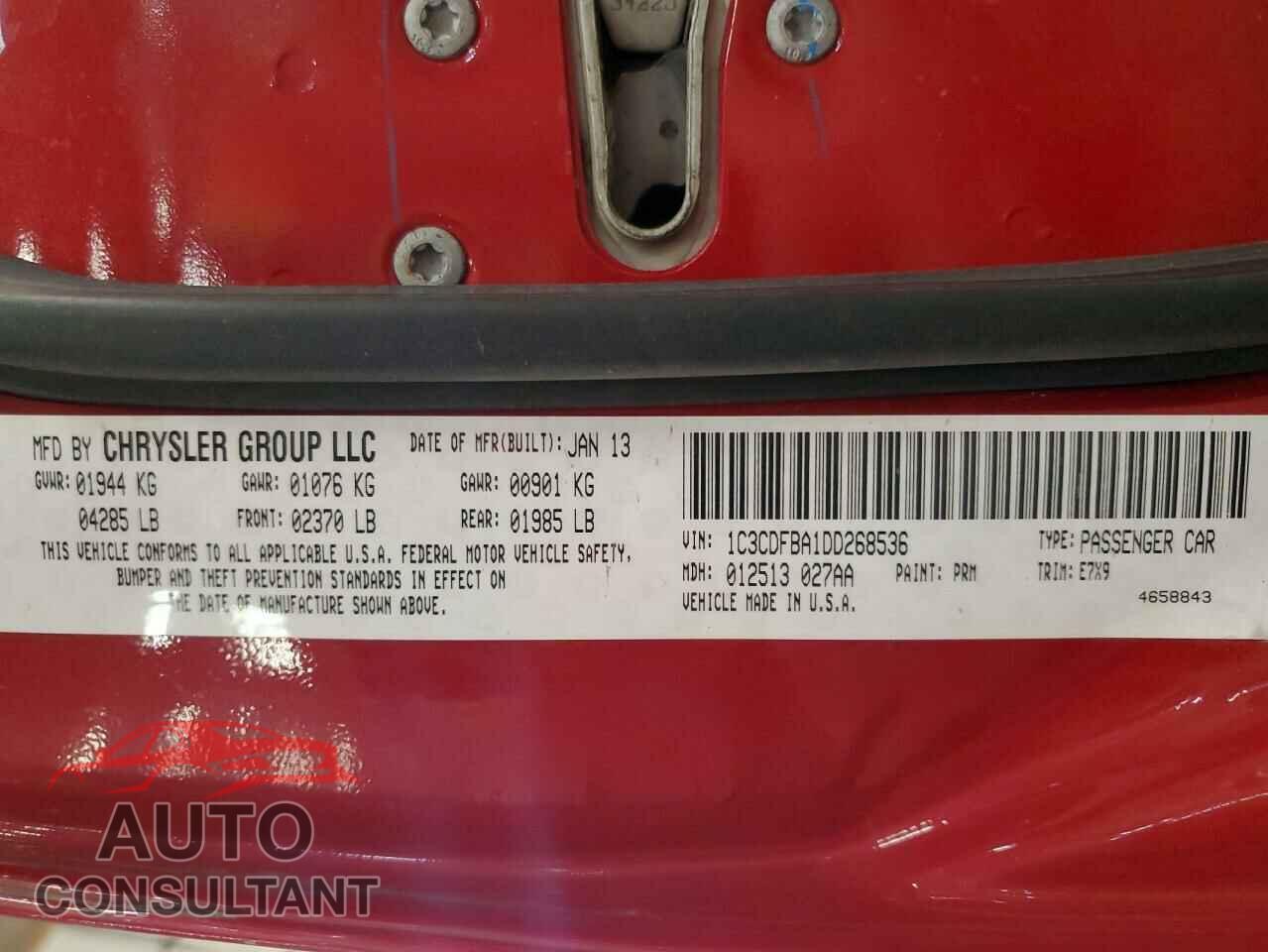 DODGE DART 2013 - 1C3CDFBA1DD268536