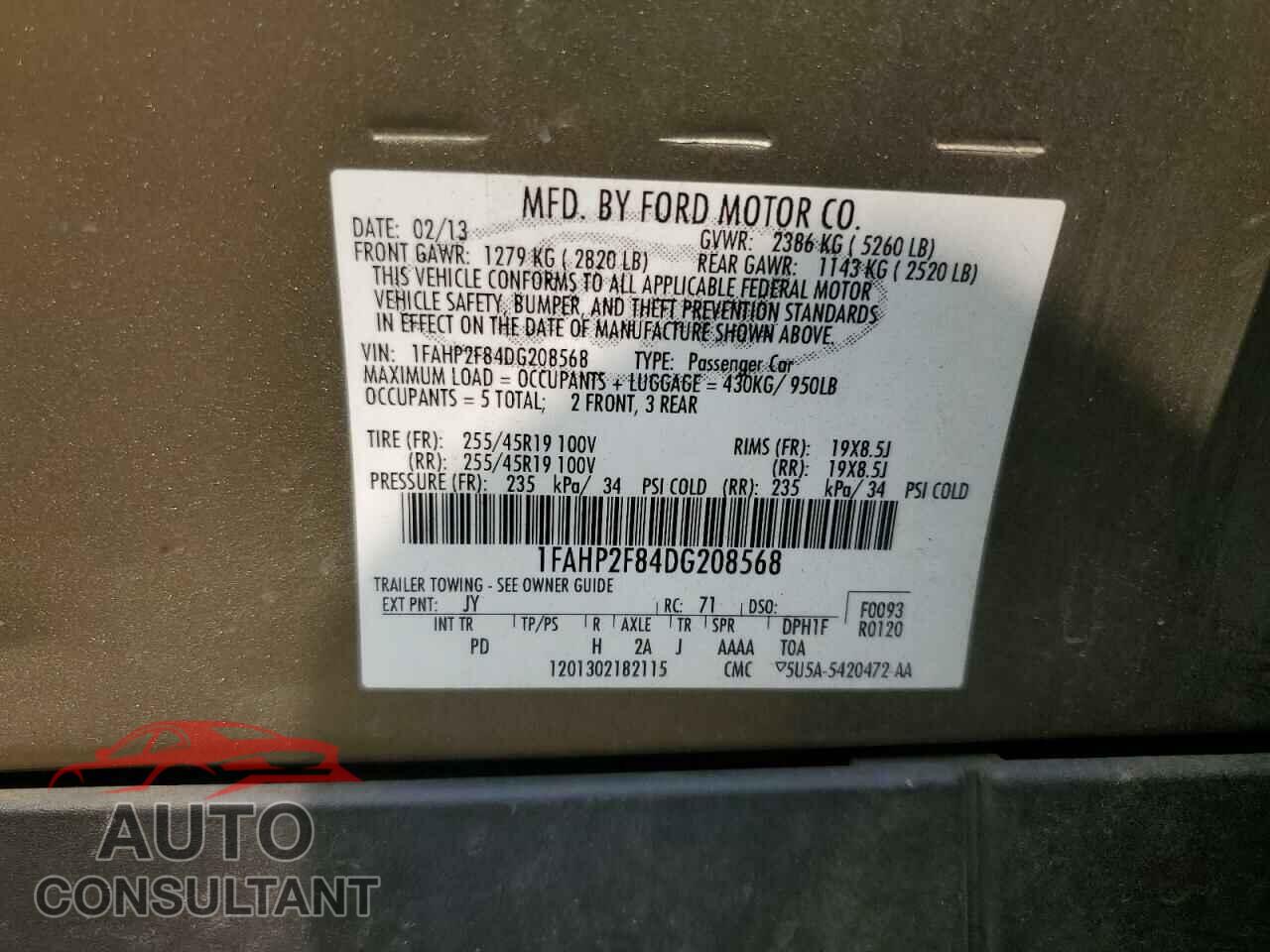 FORD TAURUS 2013 - 1FAHP2F84DG208568