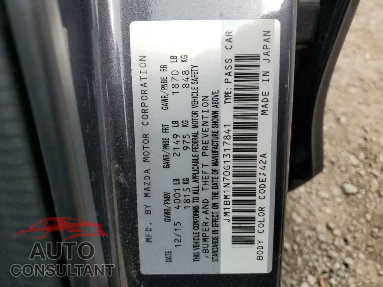 MAZDA 3 2016 - JM1BM1N70G1317841