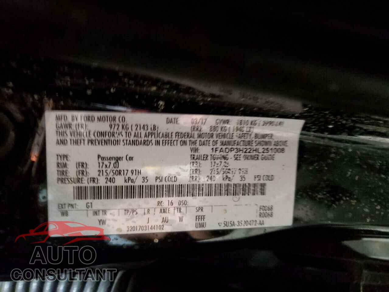 FORD FOCUS 2017 - 1FADP3H22HL251008