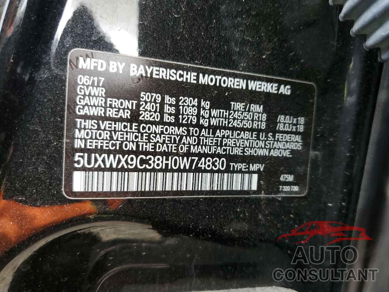 BMW X3 2017 - 5UXWX9C38H0W74830