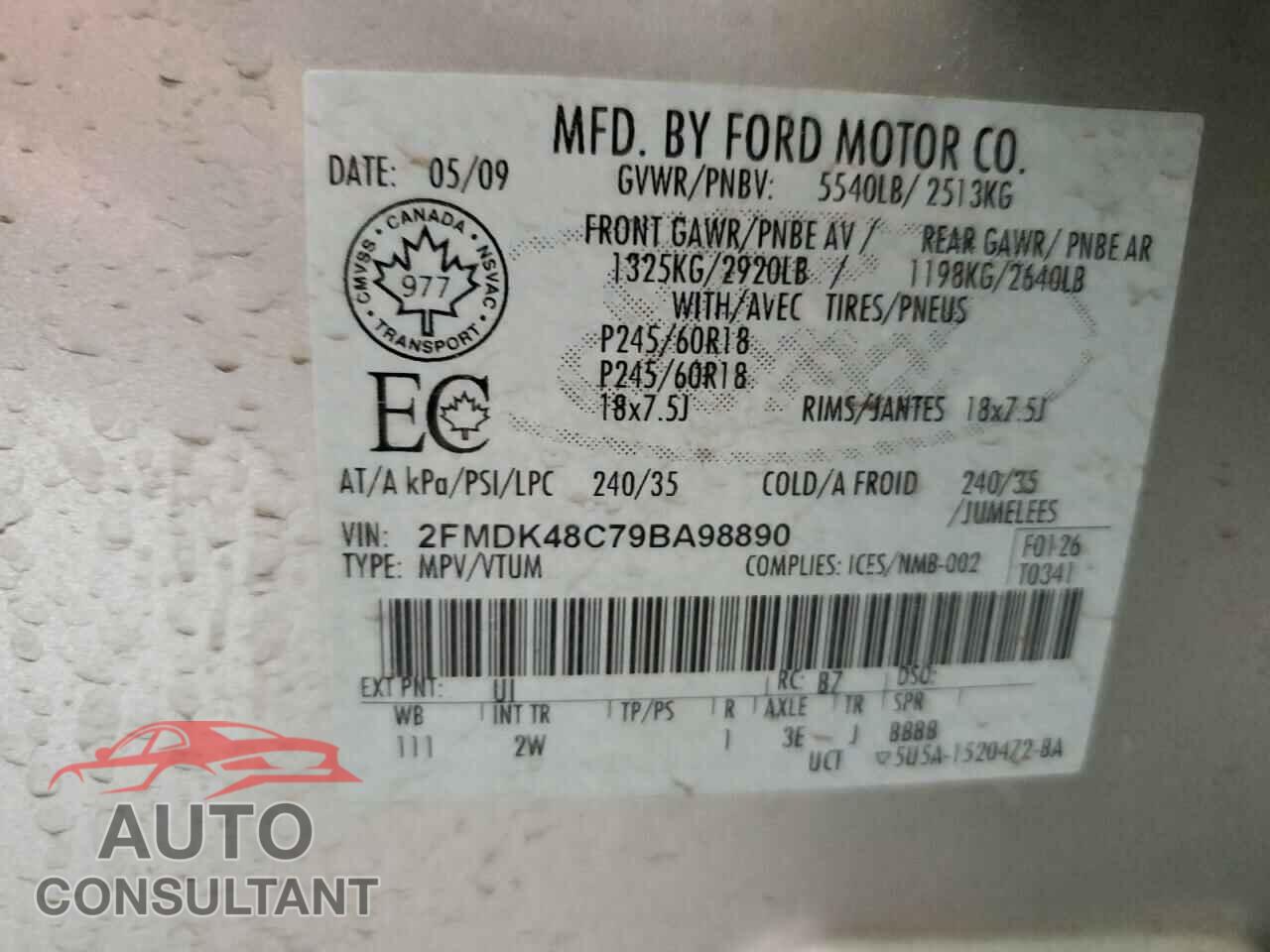 FORD EDGE 2009 - 2FMDK48C79BA98890