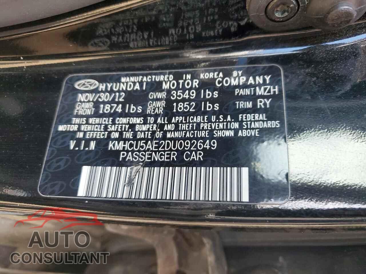 HYUNDAI ACCENT 2013 - KMHCU5AE2DU092649