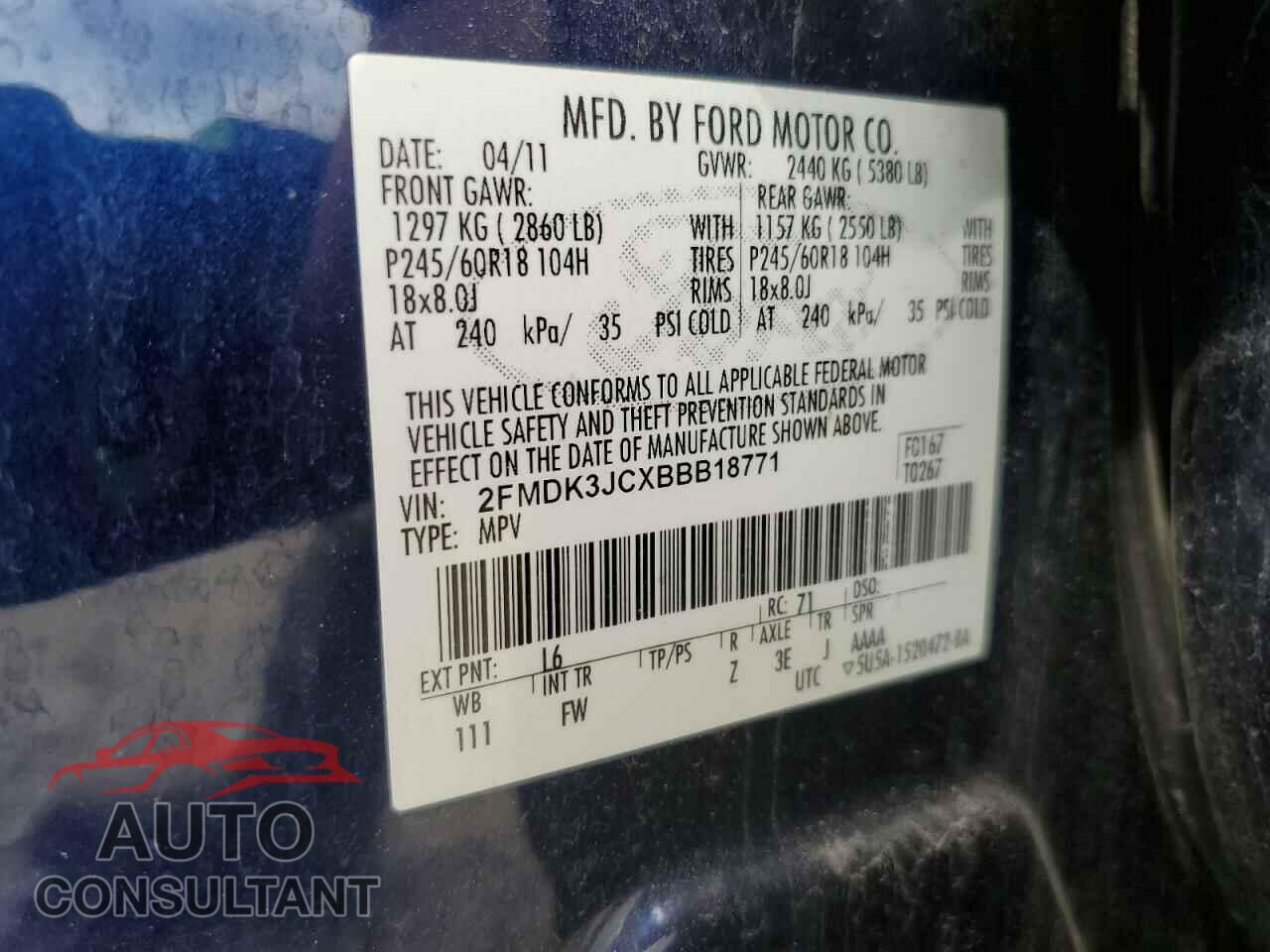 FORD EDGE 2011 - 2FMDK3JCXBBB18771